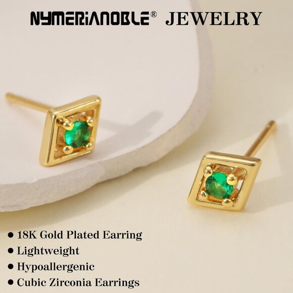 Elegant April Birthstone Gold Cubic Zirconia Stud Earrings with Unique Birthston - Picture 4 of 7